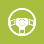 white steering wheel icon on green background